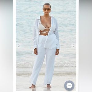 DISSH NICOL WHITE DRAWSTRING LINEN PANT